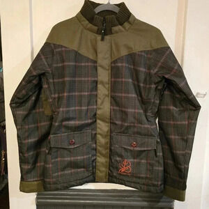 Billabong size Medium green and orange winter ski snow jacket with pockets.